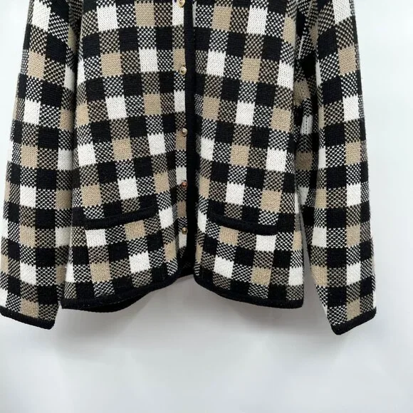 Croft & Barrow Checkered Knit Cardigan Button Up Black/Multi Size XL - Picture 3 of 8